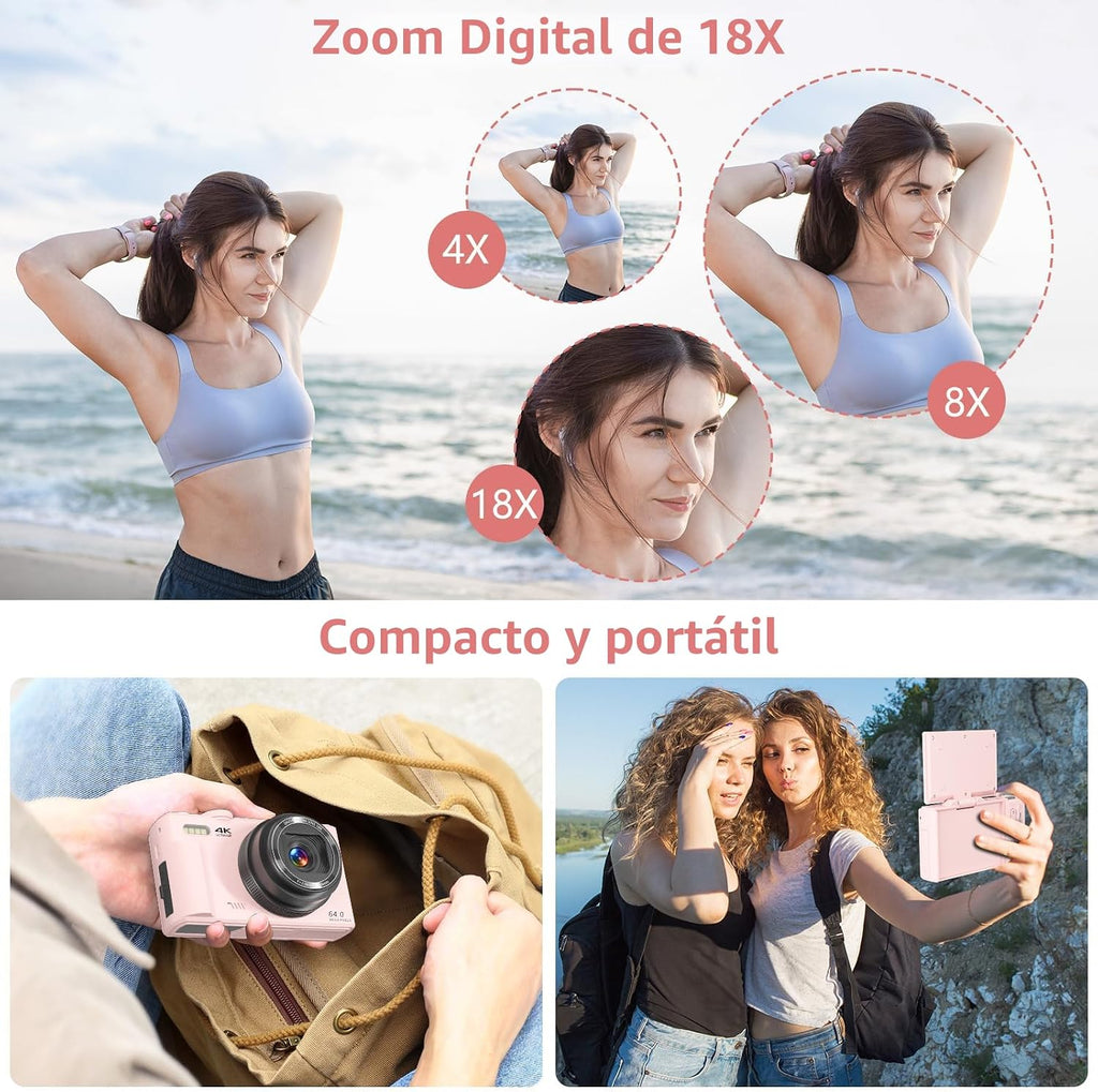 Cámara digital para fotografía, cámara de vlogging 4K para YouTube...