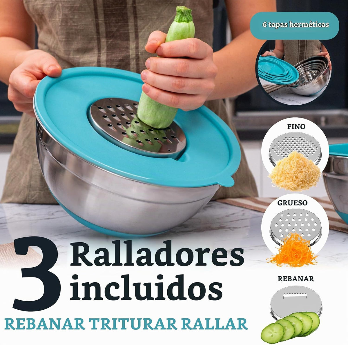 PriorityChef - Juego de 6 cuencos de acero inoxidable con tapas, 7...