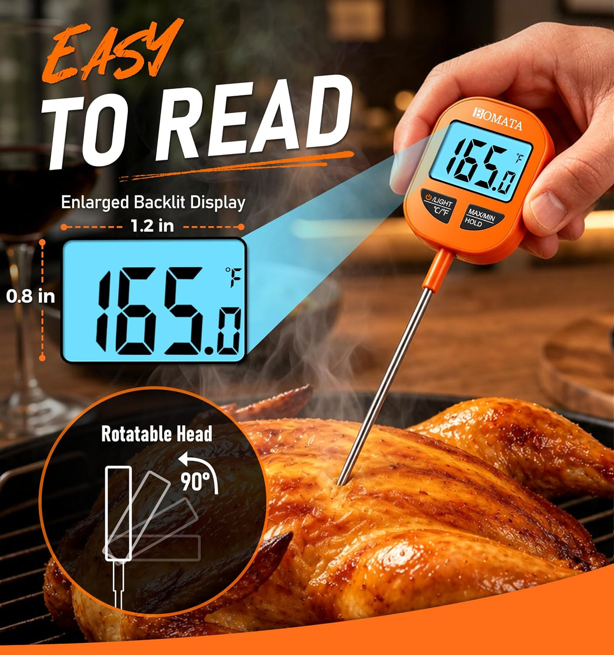 BOMATA Termómetro digital para carne, sonda de 5", IPX6 resistente...