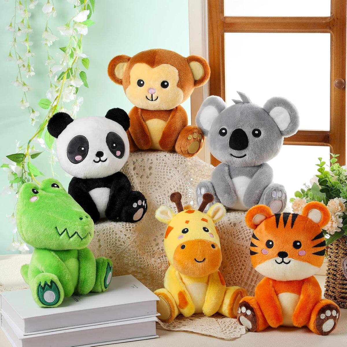 RoundFunny 6 Piezas Animales de Safari de Peluche Pequeños a Granel...