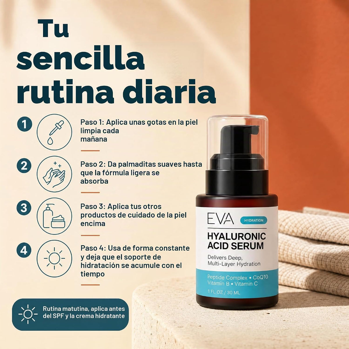 Eva Naturals - Suero facial de ácido hialurónico, antienvejecimient...