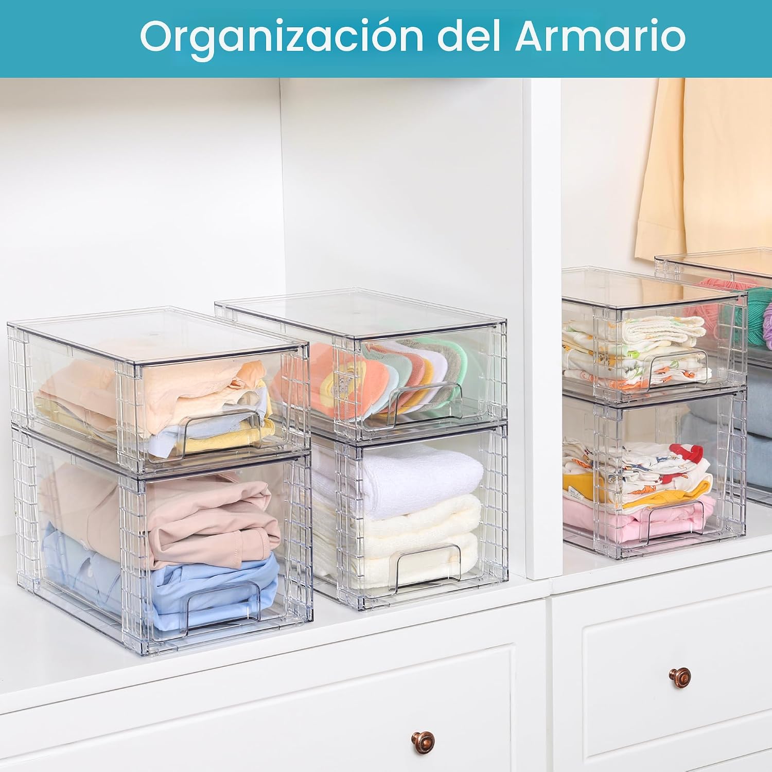 Vtopmart Paquete de 4 cajones grandes apilables de almacenamiento,...