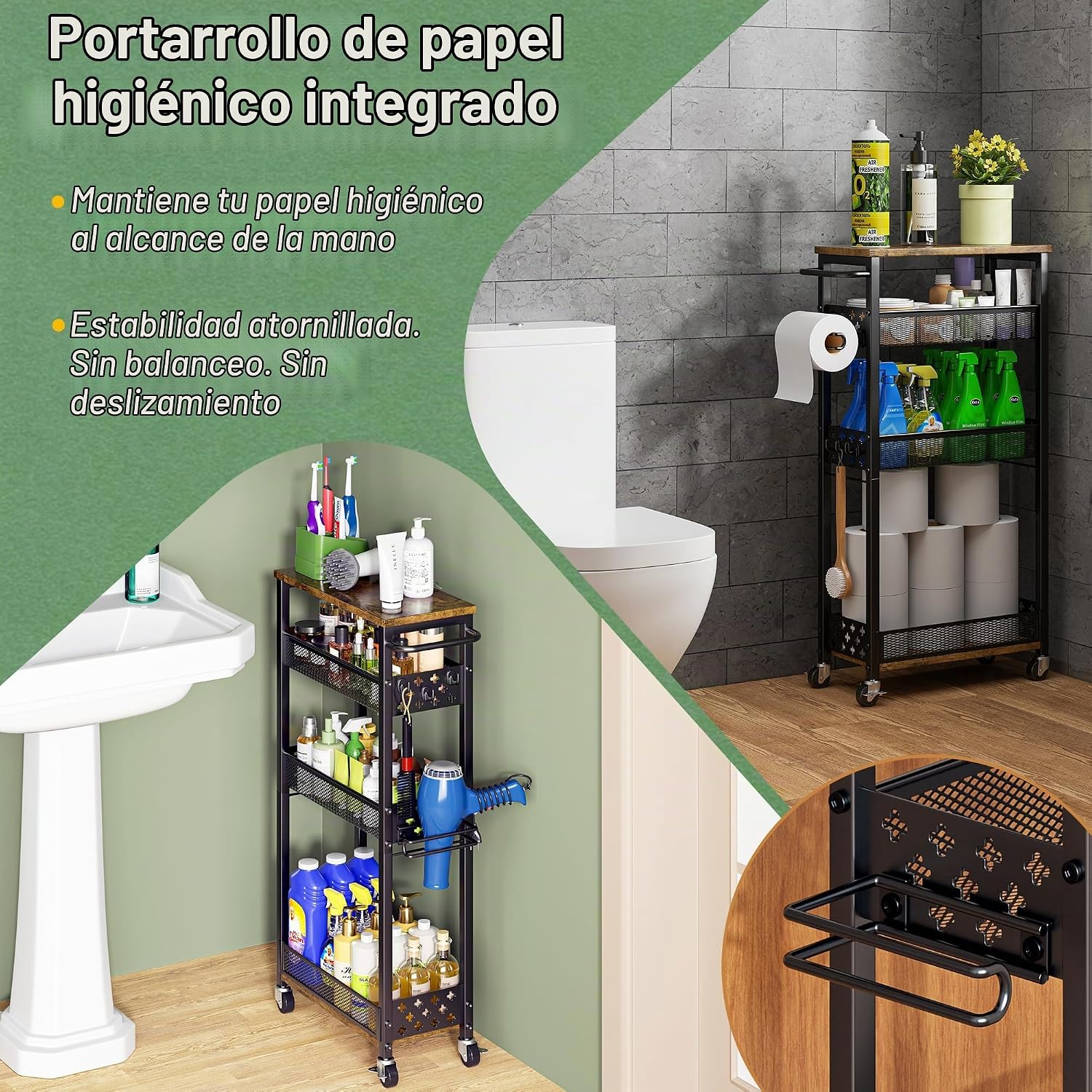 OKZEST Organizadores de baño delgados y carrito de almacenamiento c...