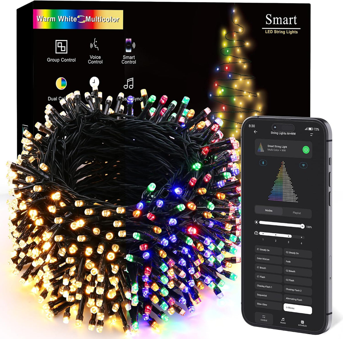 BrizLabs Smart 700 LED blanco cálido y multicolor luces de Navidad...