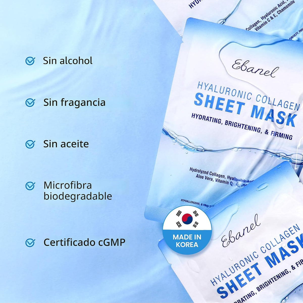 Ebanel Paquete de 10 mascarillas faciales de colágeno con ácido hia...