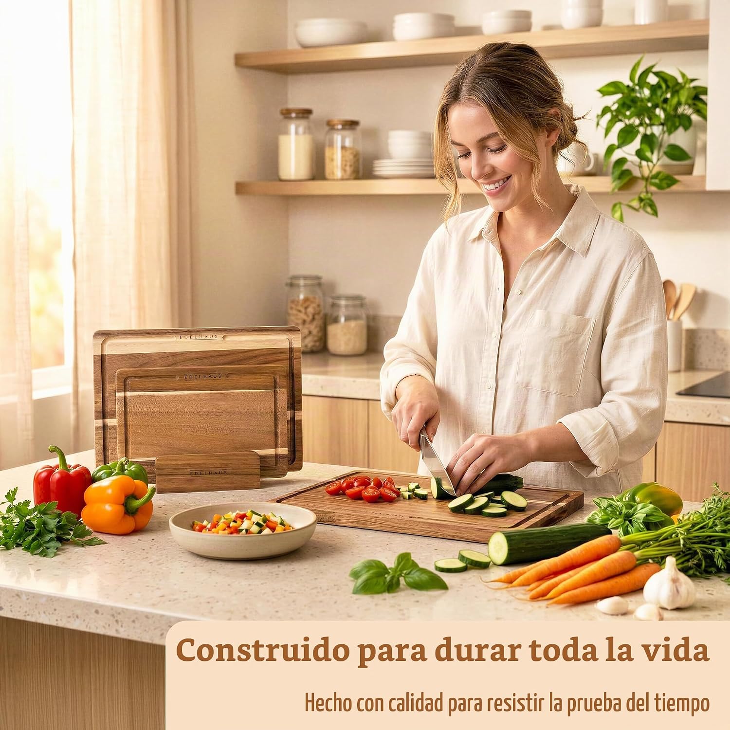 EDELHAUS Juego de 3 tablas de cortar de madera de acacia para cocin...
