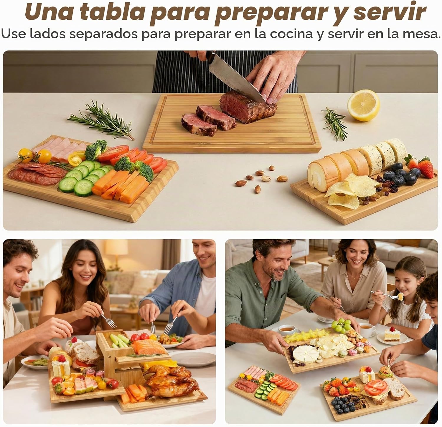 Juego de 3 tablas de cortar de bambú, tablas de cortar de madera du...