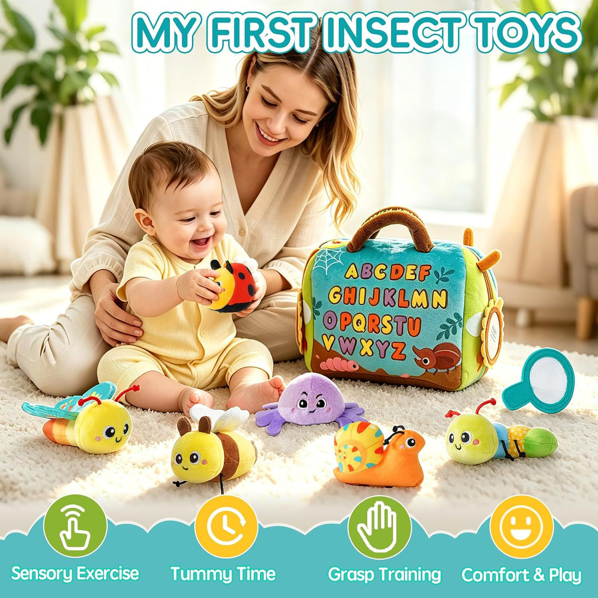 obnobm Insect House - Juego de juguetes de peluche con sonajero, ch...