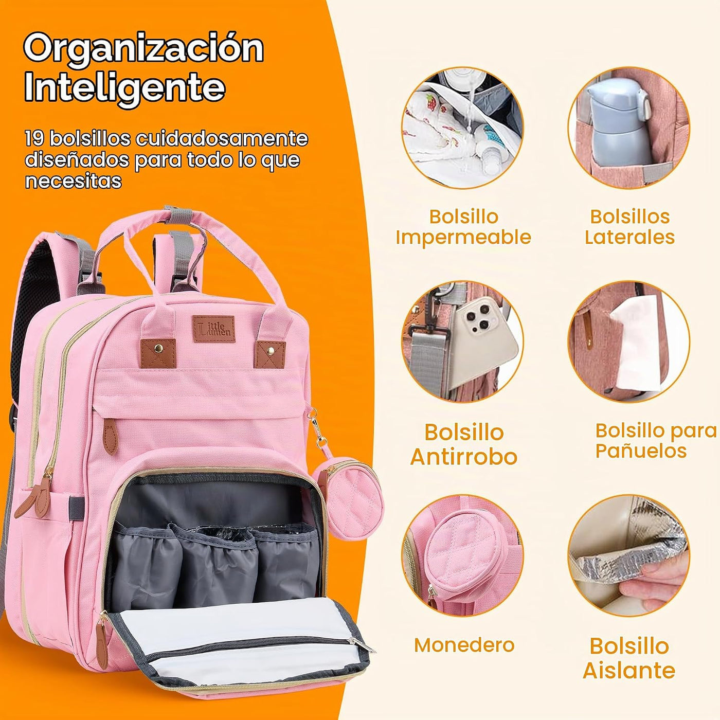 Little Lumen Mochila para pañales con cambiador \u2013 Bolsa de pañ...