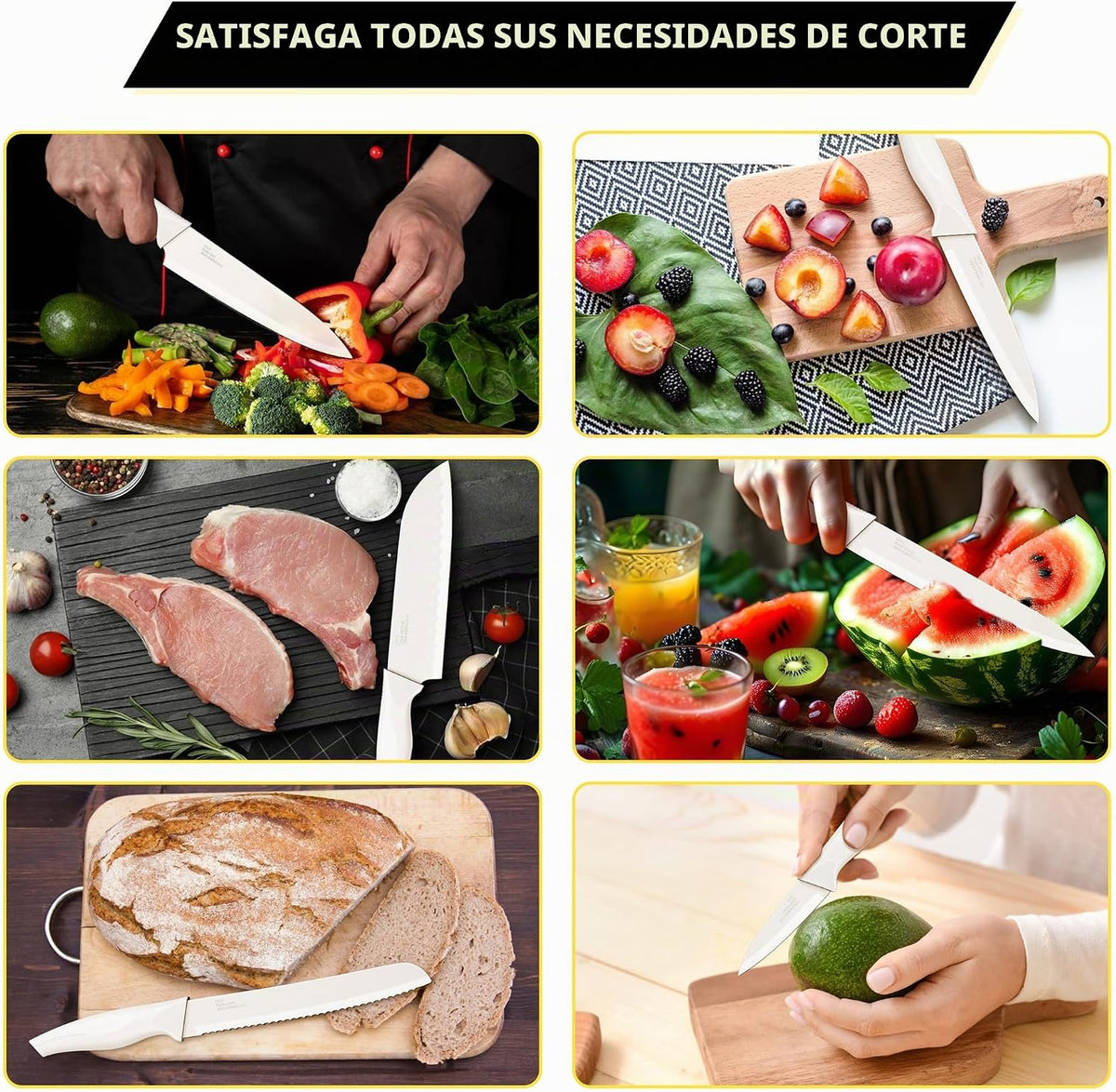 E-far - Juego de cuchillos con bloque, 15 piezas, juego de cuchillo...