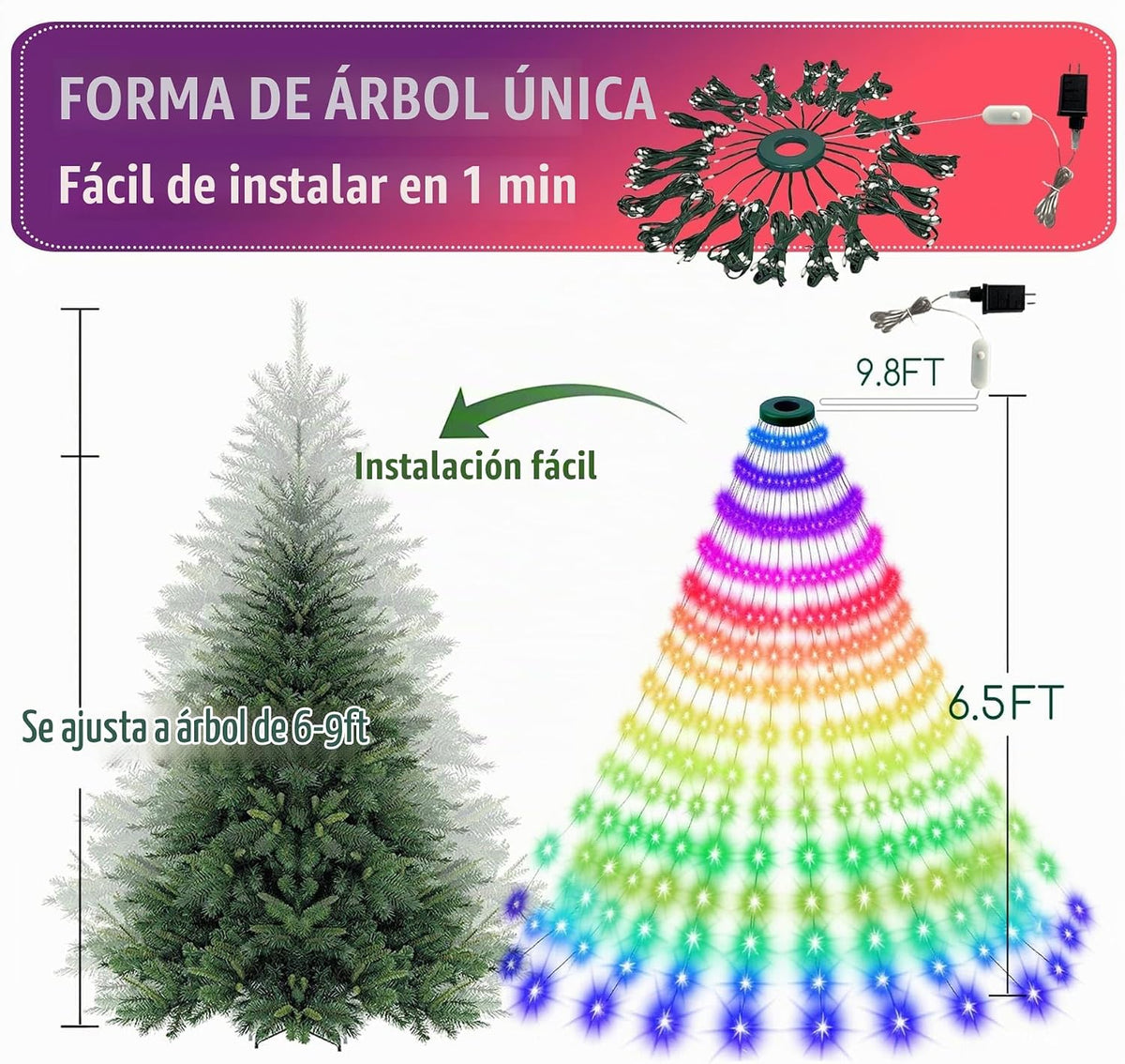 IC ICLOVER - 400 luces LED inteligentes para árbol de Navidad, con...