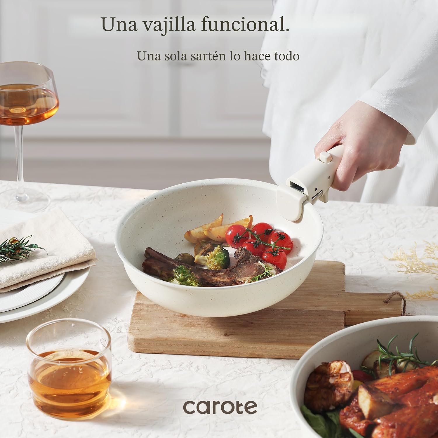 CAROTE - Juego de ollas y sartenes antiadherentes, mango desmontabl...