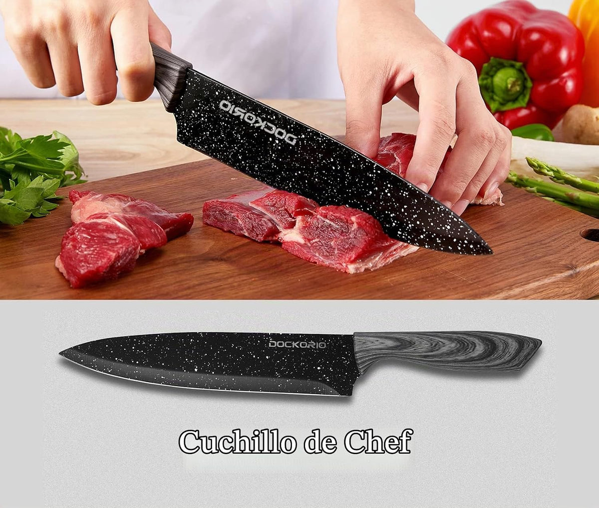 Dockorio Juego de cuchillos de cocina todo en uno con bloque, 19 pi...
