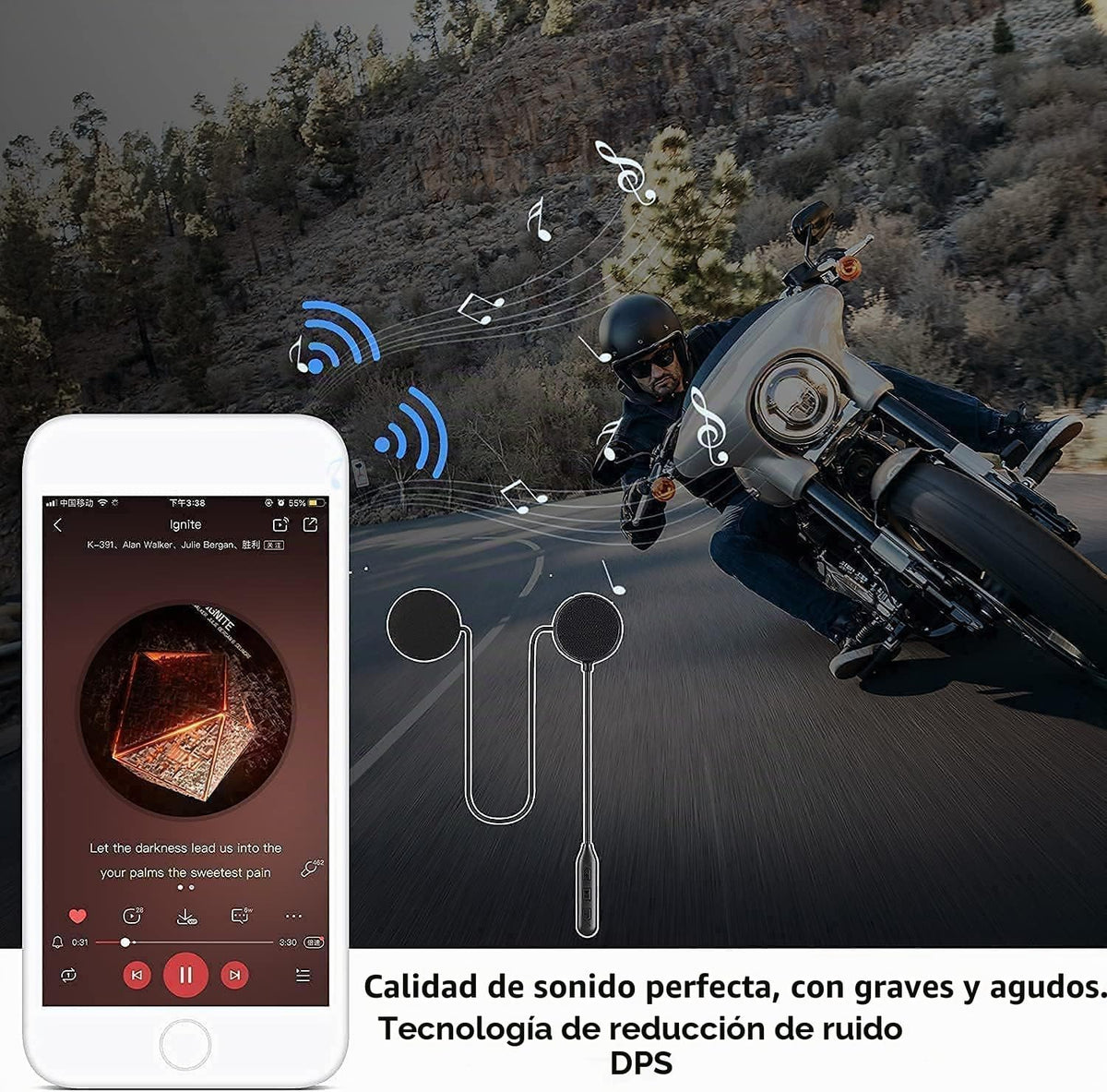 JZAQ Auriculares Bluetooth para casco de motocicleta, auriculares a...