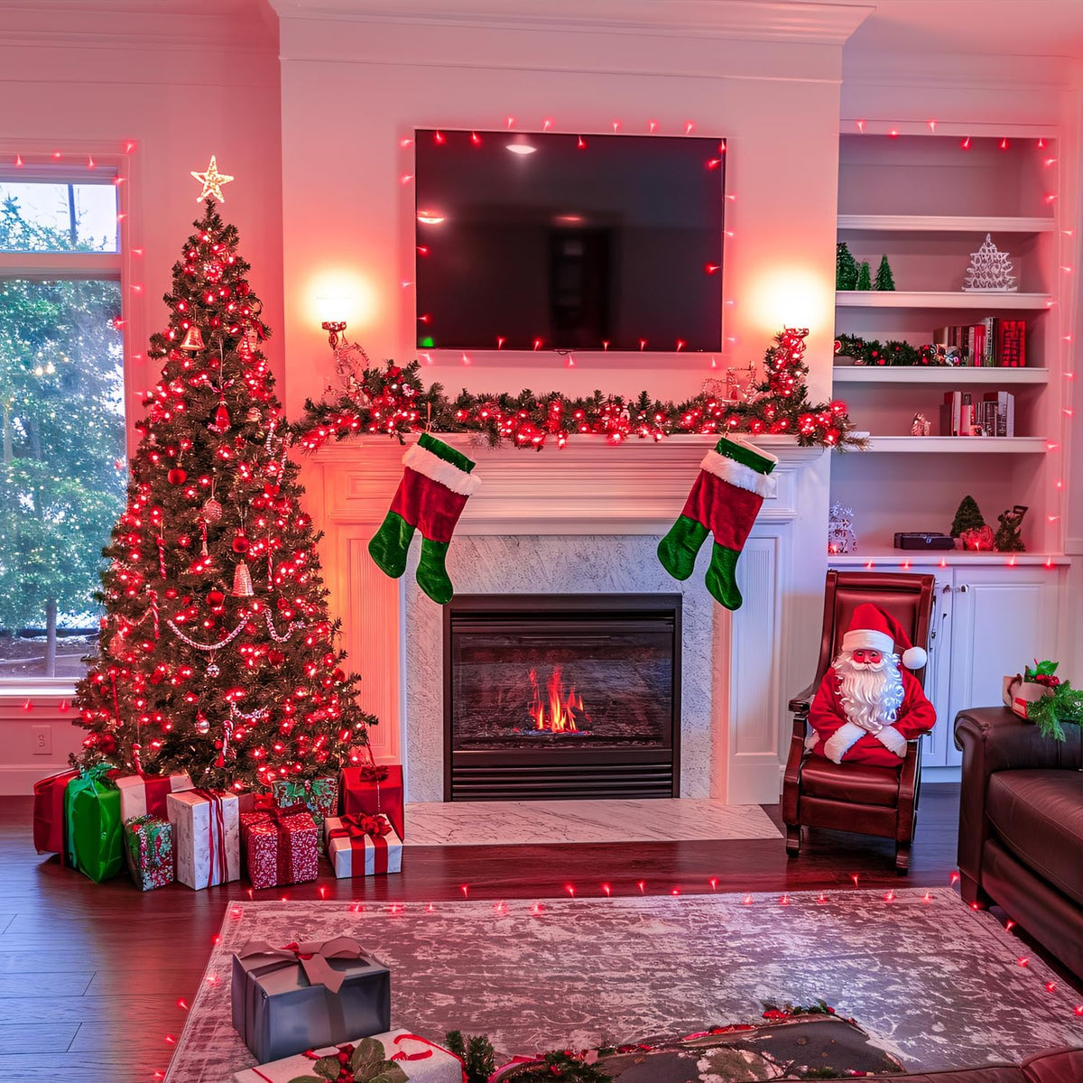 JMEXSUSS 400 luces LED rojas de Navidad, cadena de luces de 132 pie...