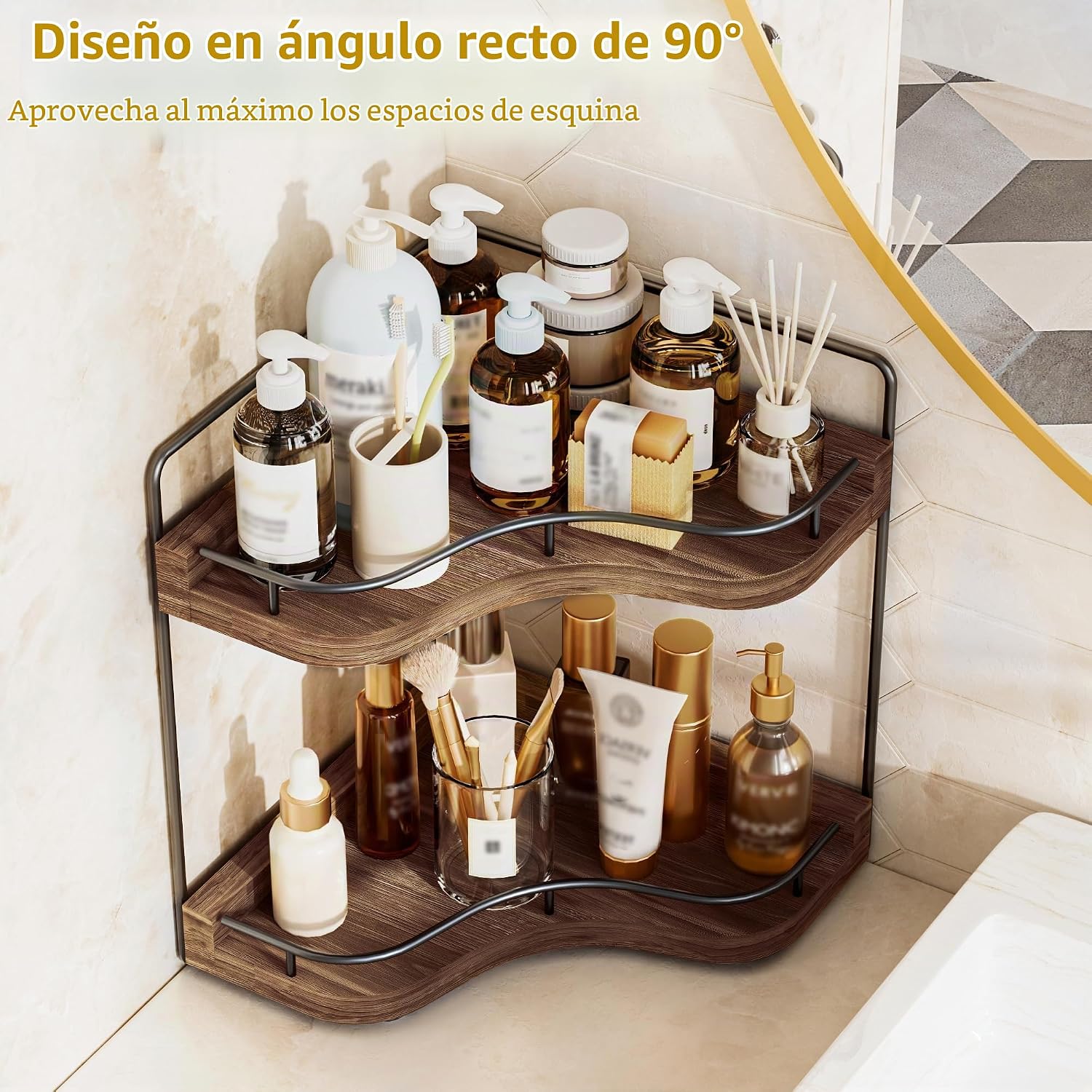 Naeqieo Organizador de mostrador de baño de esquina de 2 niveles pa...