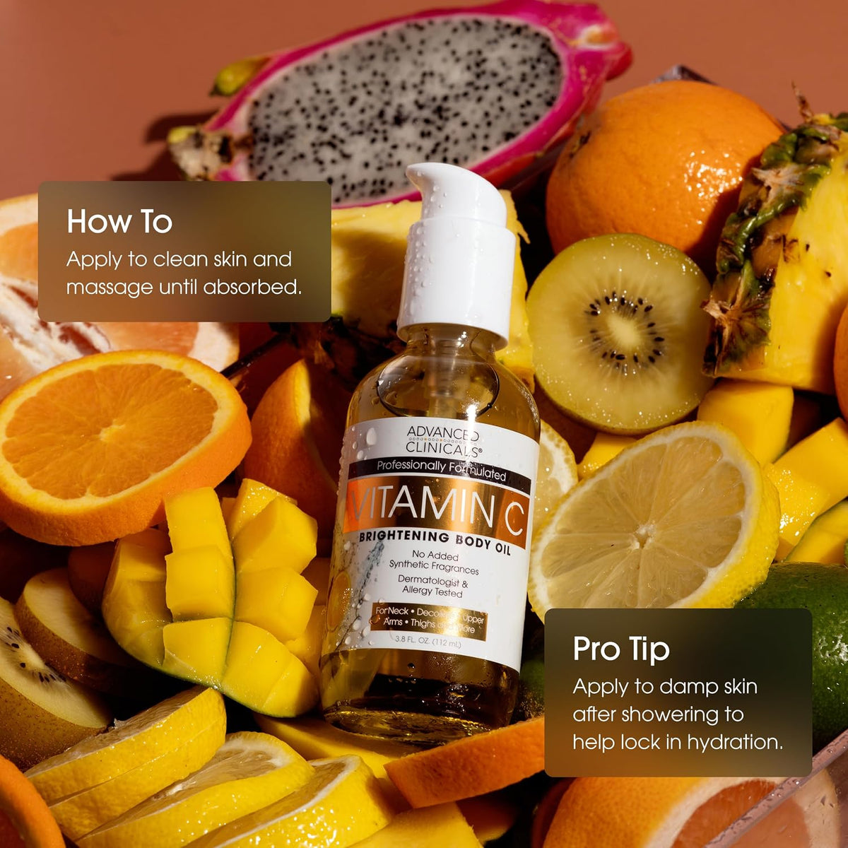 Advanced Clinicals Aceite corporal iluminador con vitamina C para m...
