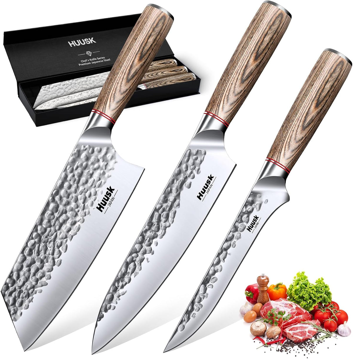 Huusk - Juego de 3 cuchillos de cocina japoneses, juego de cuchillo...