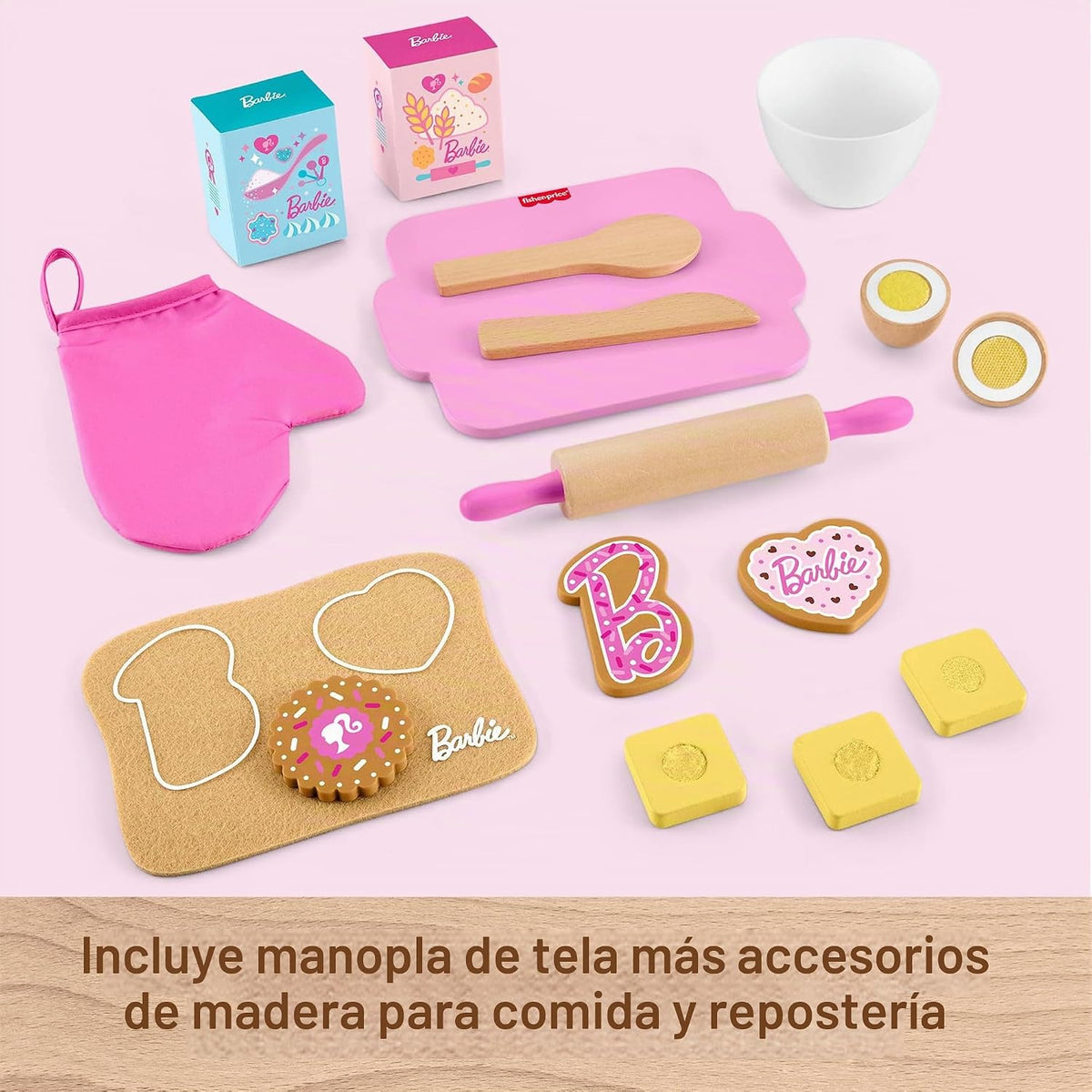 Fisher-Price Juego de hornear galletas Barbie de madera | 17 piezas...