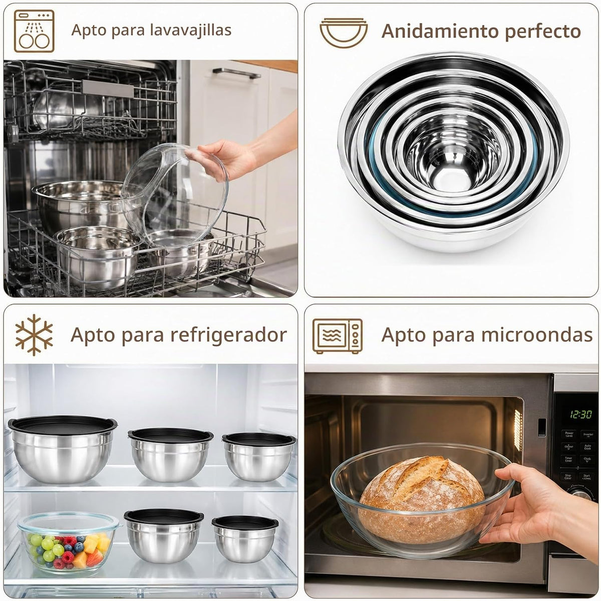 Juego de 7 cuencos para mezclar con tapas herméticas, cuenco de vid...