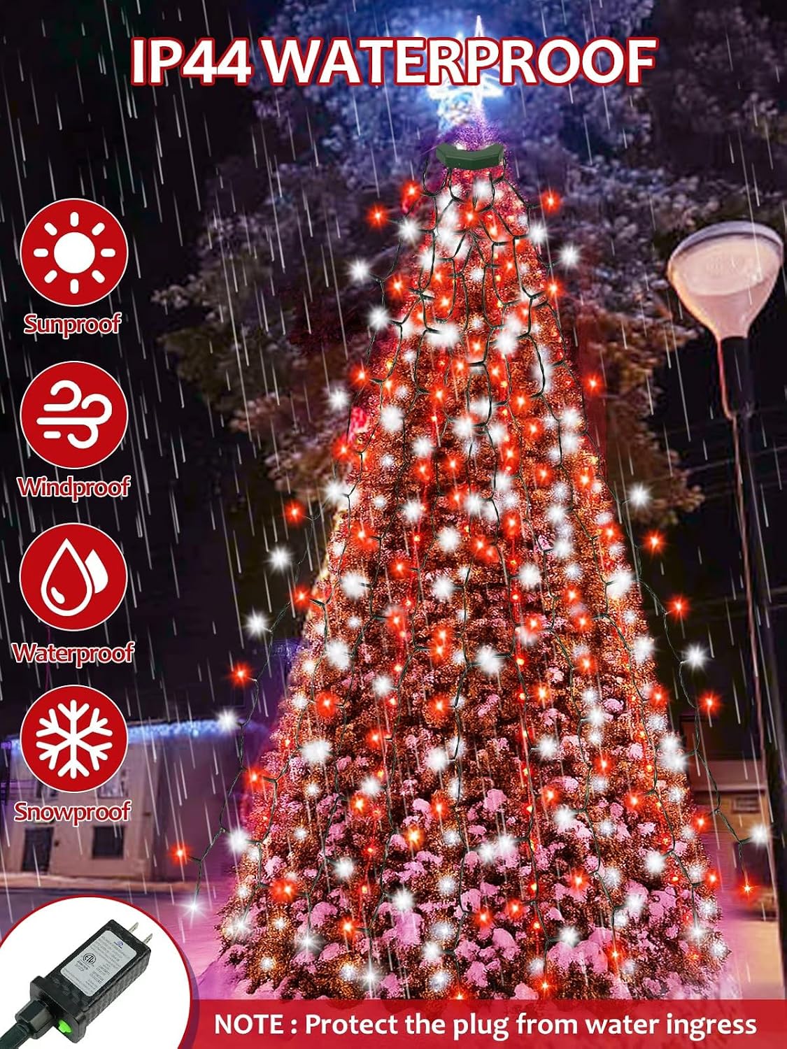 Luces para árbol de Navidad a prueba de agua con control por voz y...