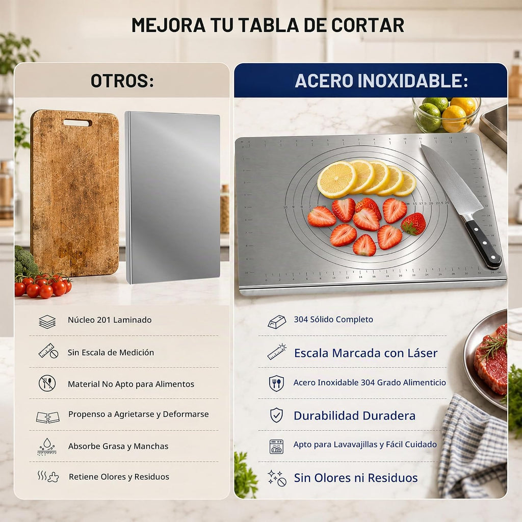 Guplai Tabla de cortar de acero inoxidable 304 con borde para cocin...
