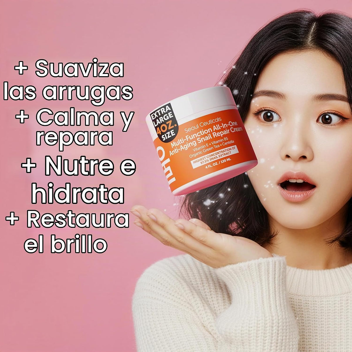 SeoulCeuticals 97% Snail Mucin Crema hidratante facial coreana para...
