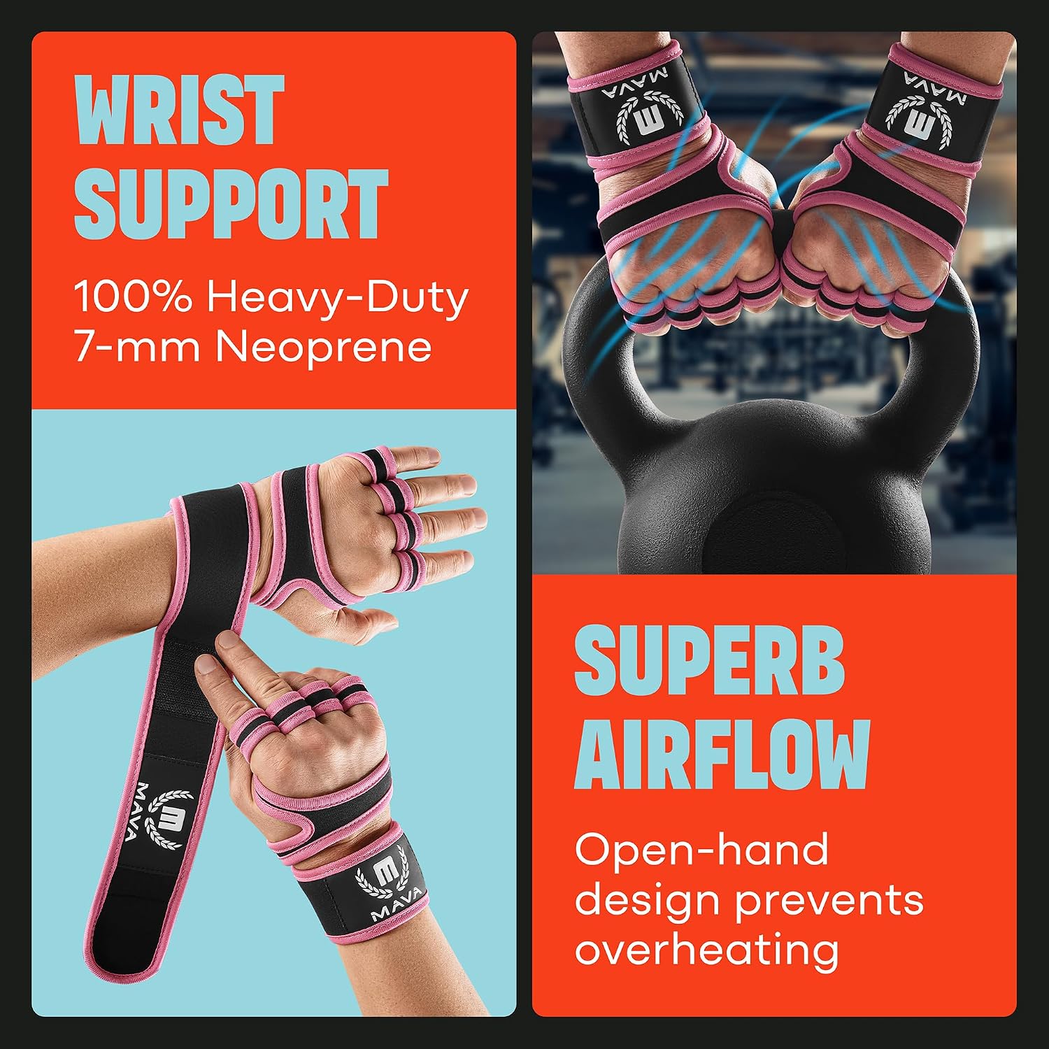 Mava Sports Guantes de levantamiento de pesas con soporte para muñe...