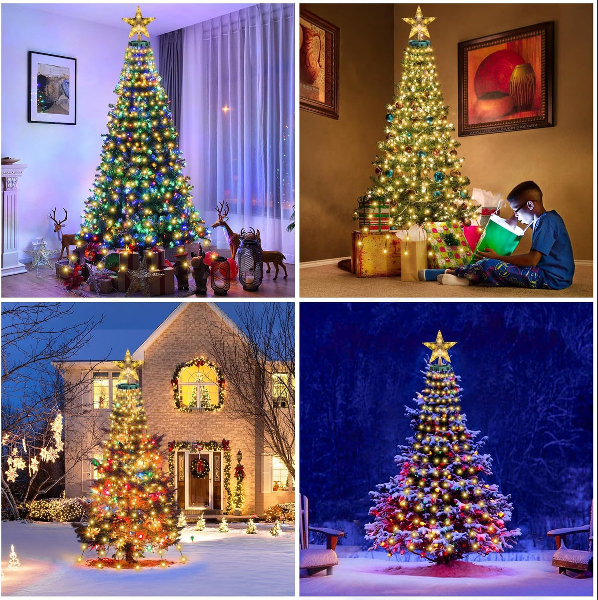Luces de árbol de Navidad con estrella en la parte superior, 400 lu...