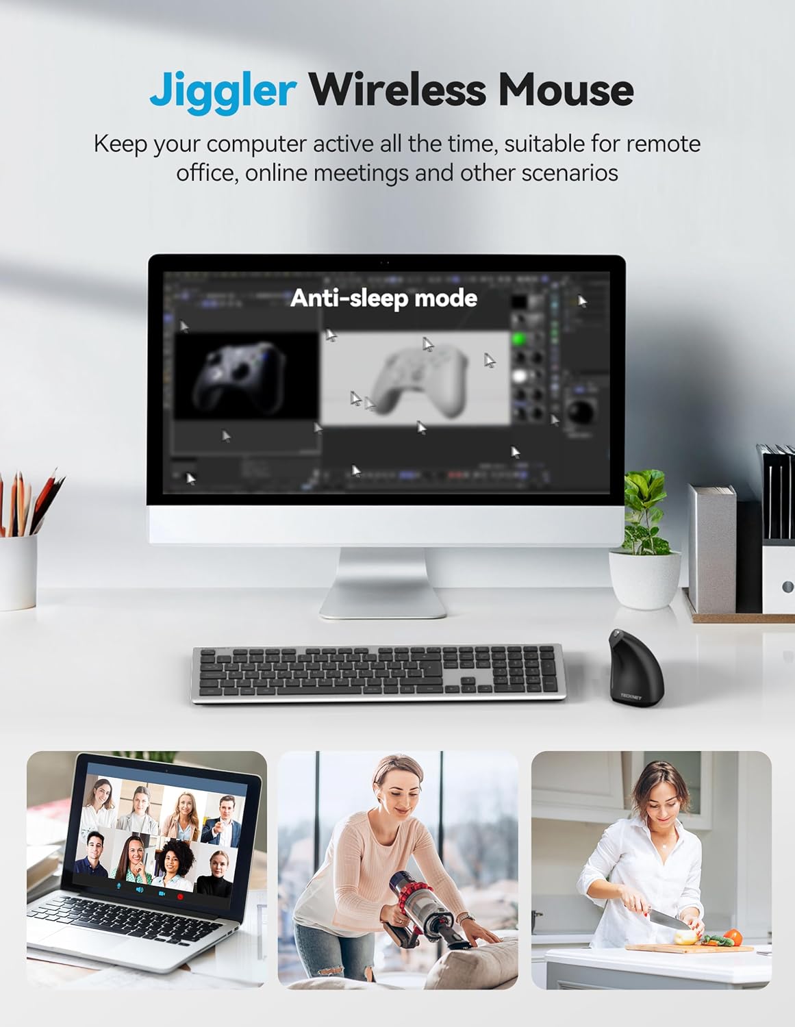 TECKNET Ratón ergonómico vertical con Jiggler Bluetooth recargable...
