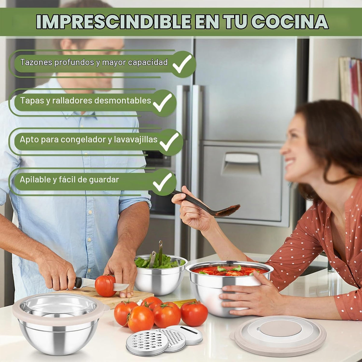 TeamFar Cuencos para mezclar, 3 piezas de cuencos de ensalada de ac...