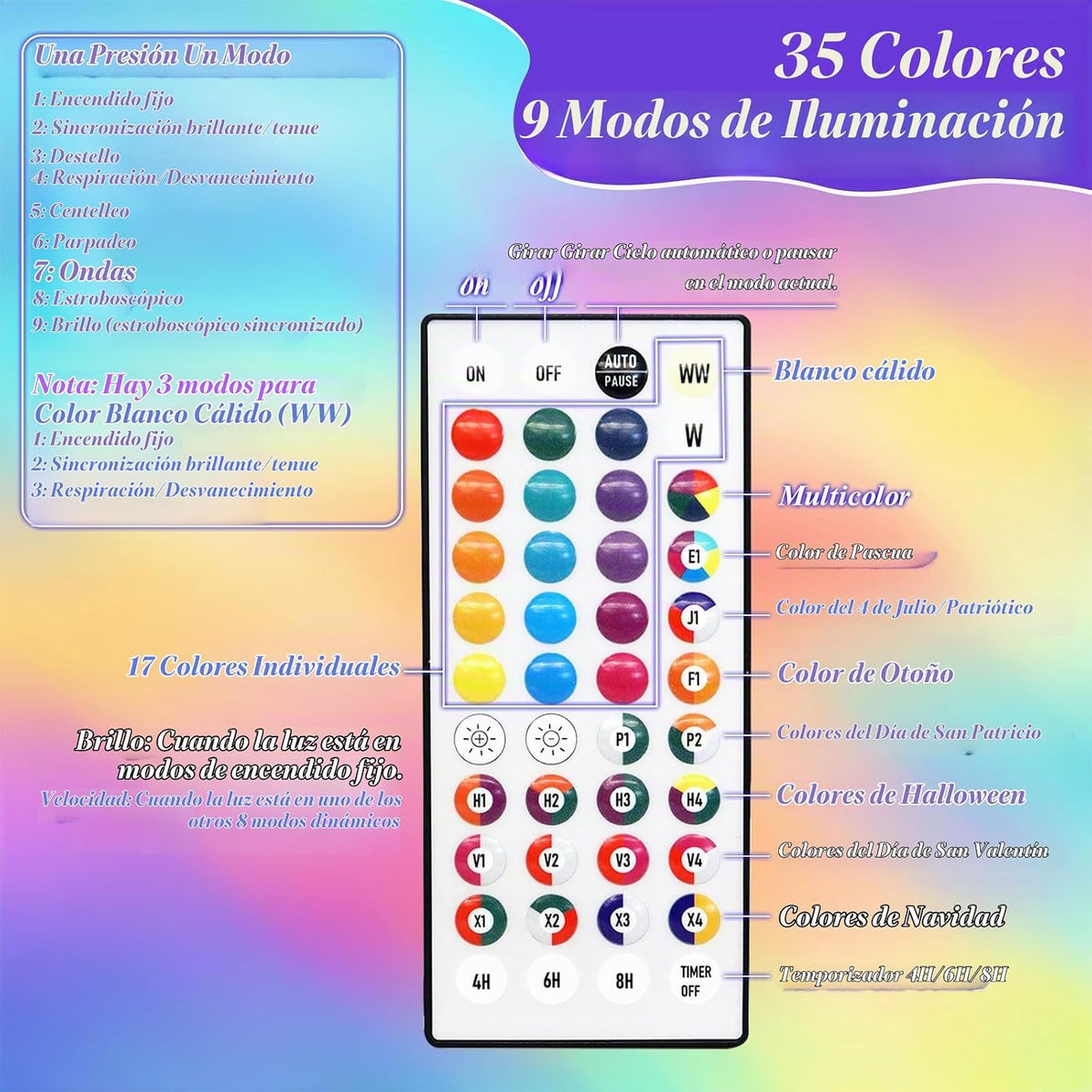 300 luces LED de Navidad que cambian de color, 35 colores de 98 pie...