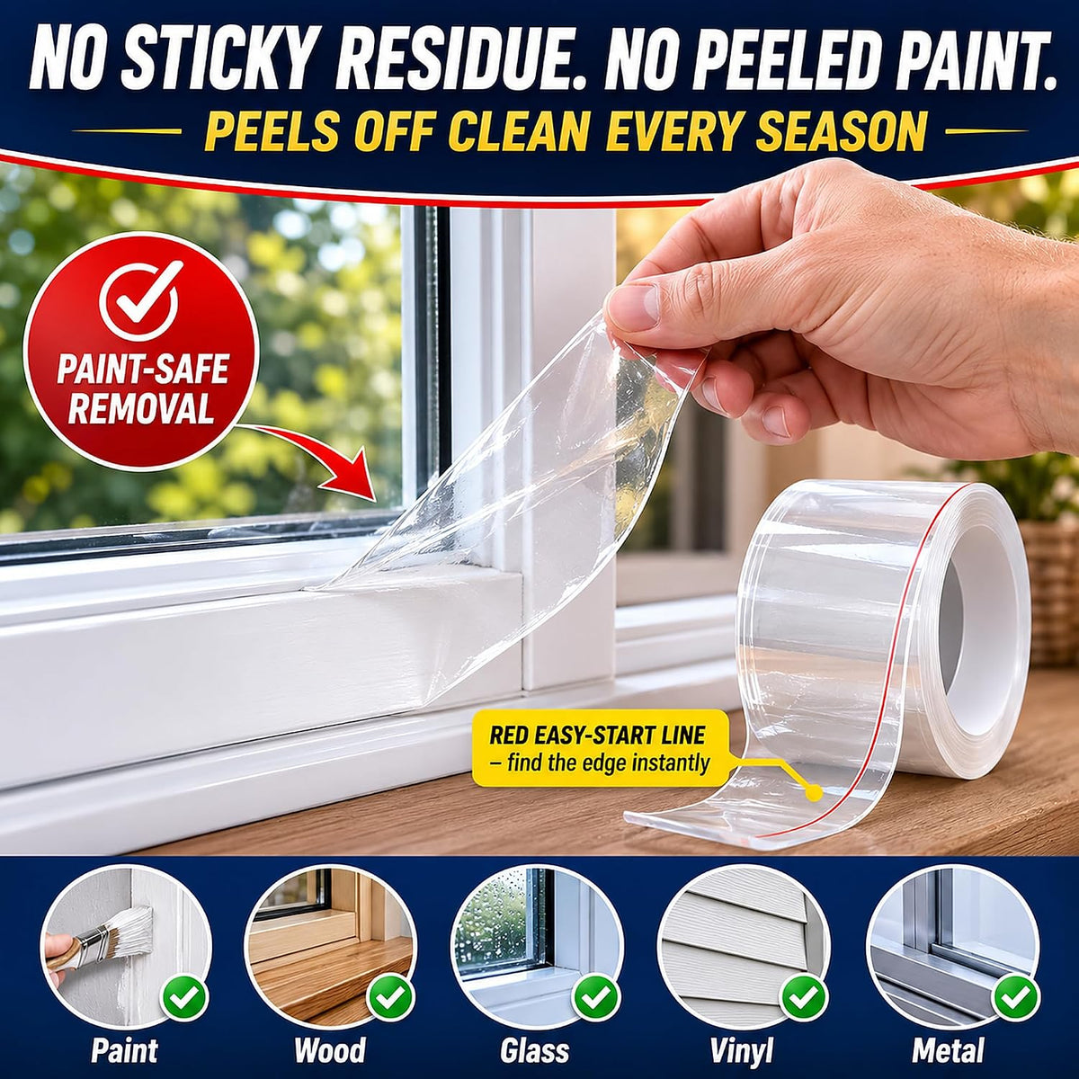 Cinta de sellado para ventanas, 3 pulgadas x 35 yardas (105 pies) -...