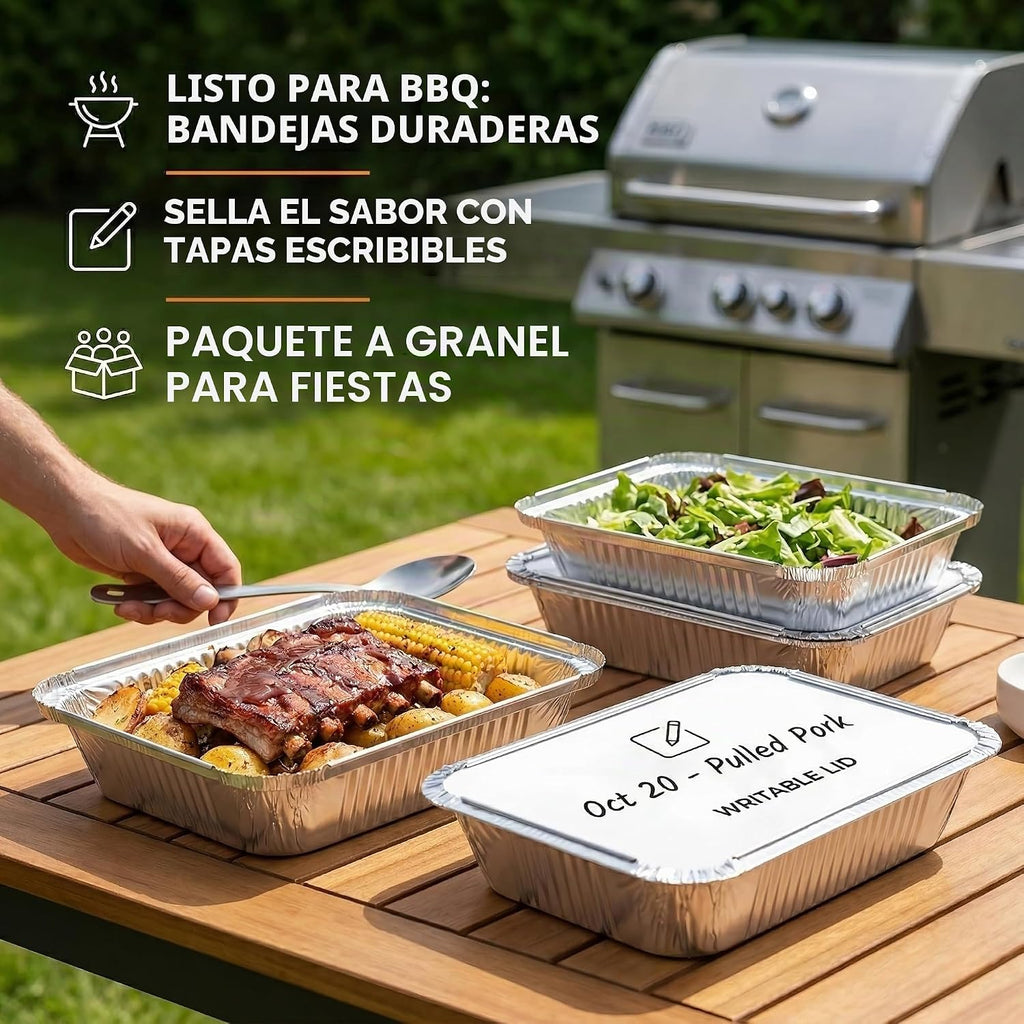 Julpvom Paquete de 50 bandejas de aluminio con tapas, recipientes d...