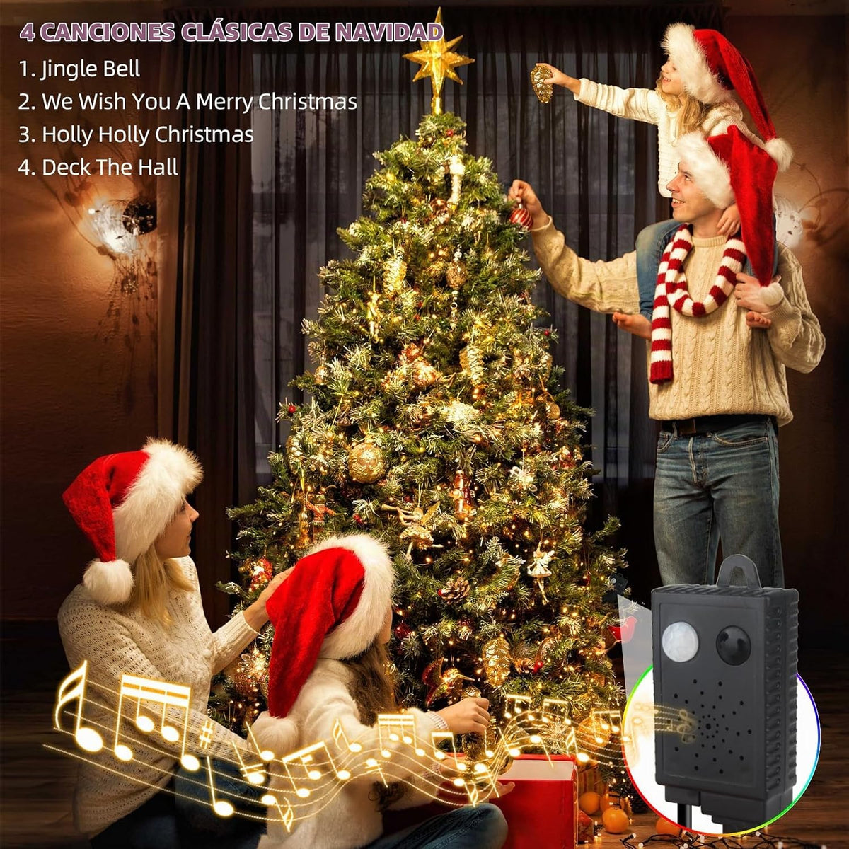 MZD8391 - Guirnalda de luces de Navidad con sensor de movimiento y...