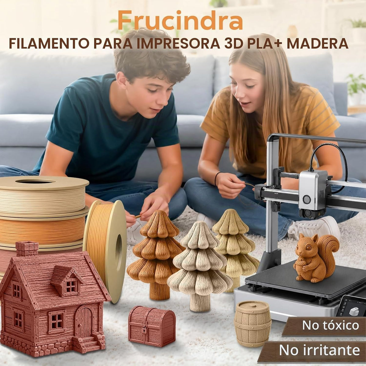 Frucindra Paquete de filamentos para impresora 3D PLA+ de madera, a...