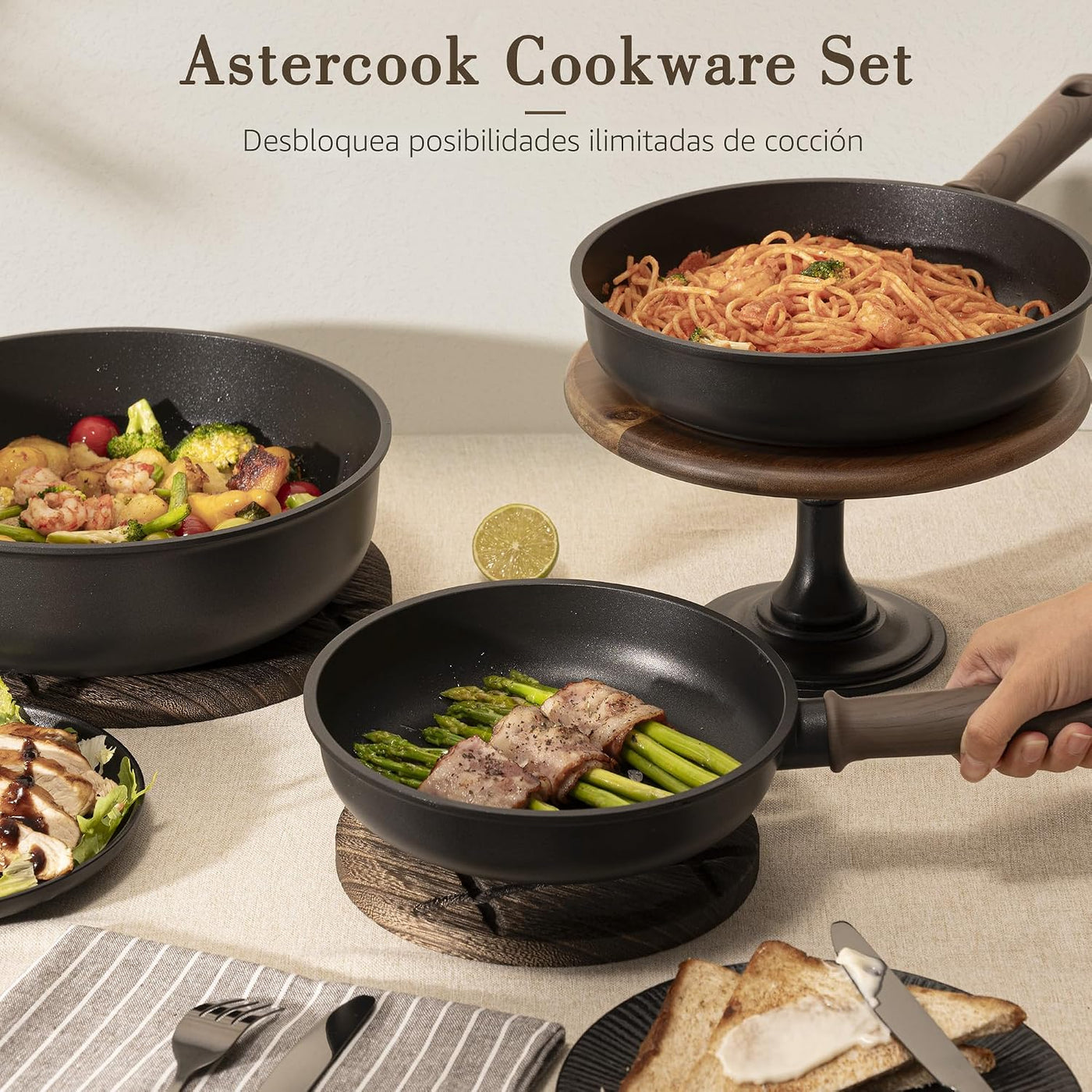 Astercook - Juego de ollas y sartenes antiadherentes, juego de uten...
