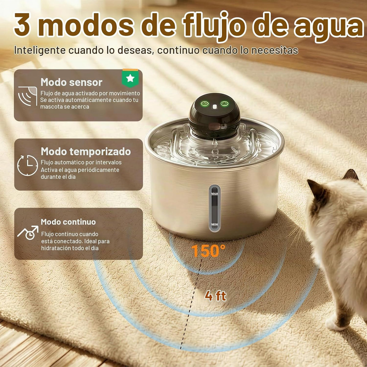 Fuente de agua inalámbrica para gatos de 3 litros\/101 onzas, fuent...