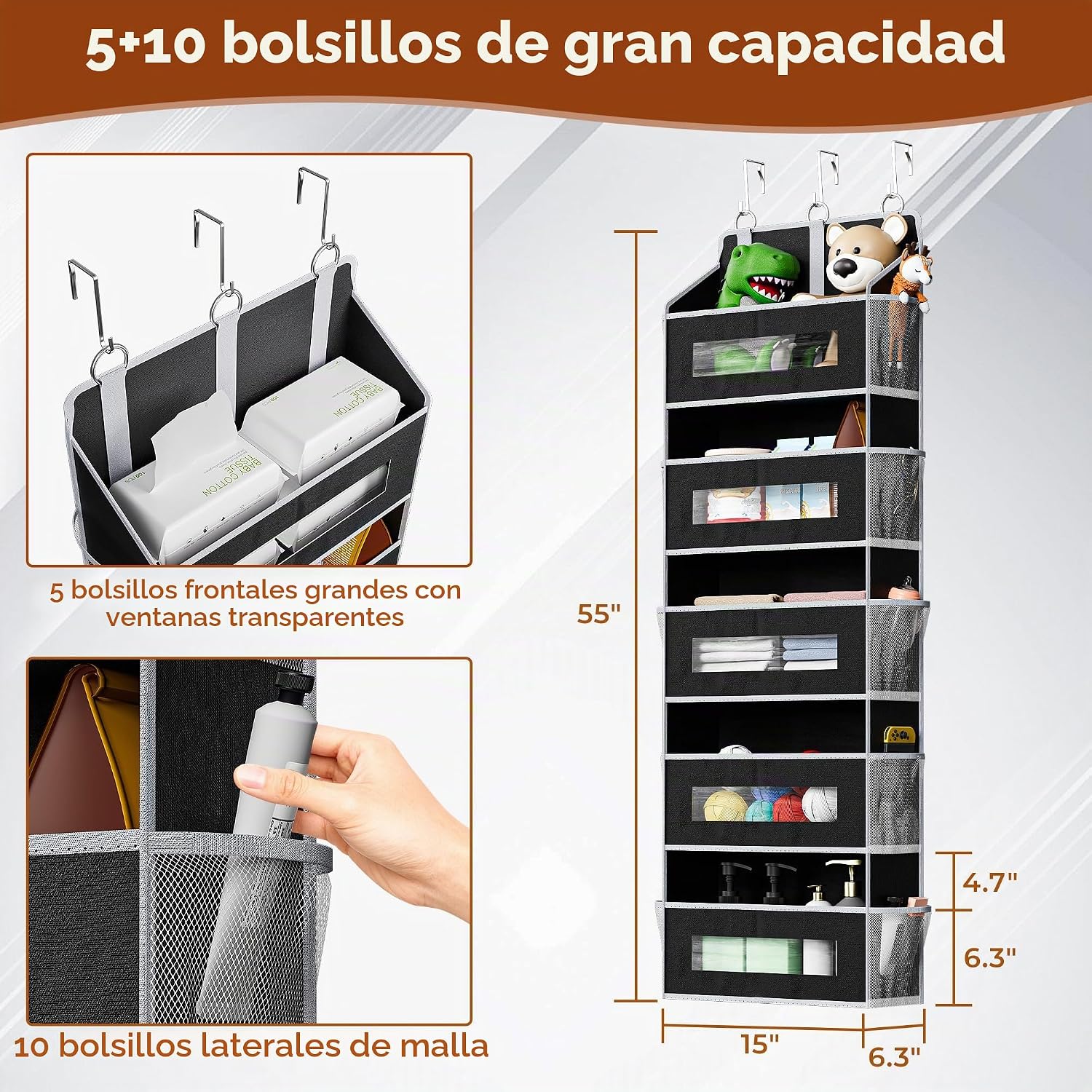 Organizador de almacenamiento de 5 niveles sobre la puerta con 10 b...