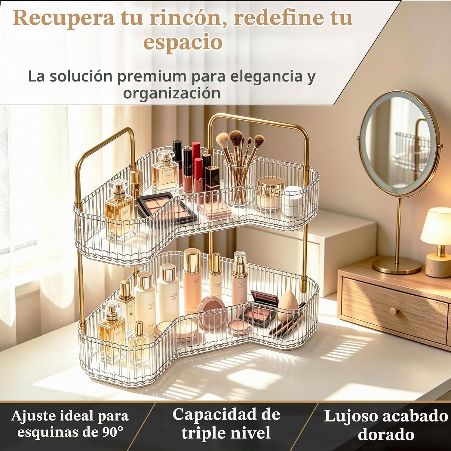 Organizador de baño esquinero de 2 niveles, estante para mostrador...