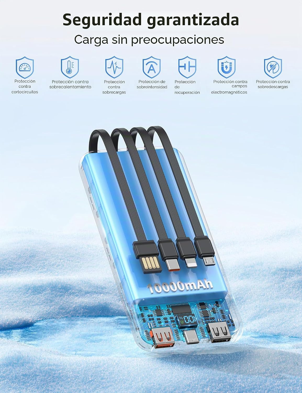 Nusyddy Cargador Portátil 10000mAh con 4 Cables Integrados y 6 Sali...