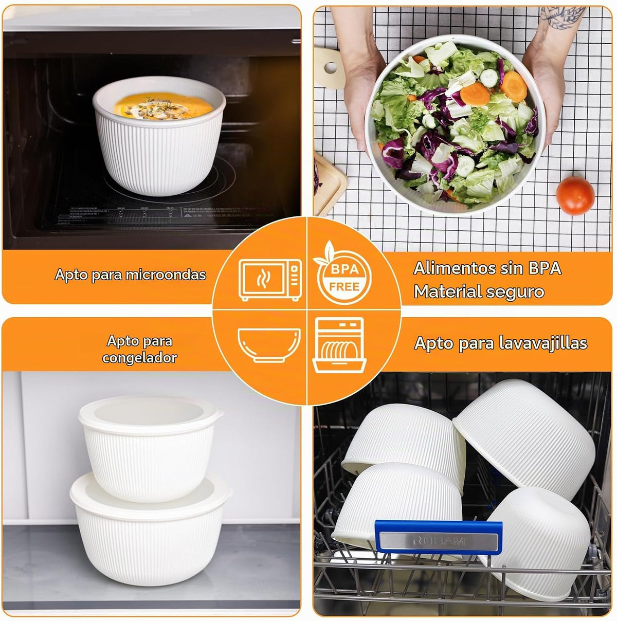 BoxedHome Tazones de plástico para mezclar con tapas, 4.97 cuartos...