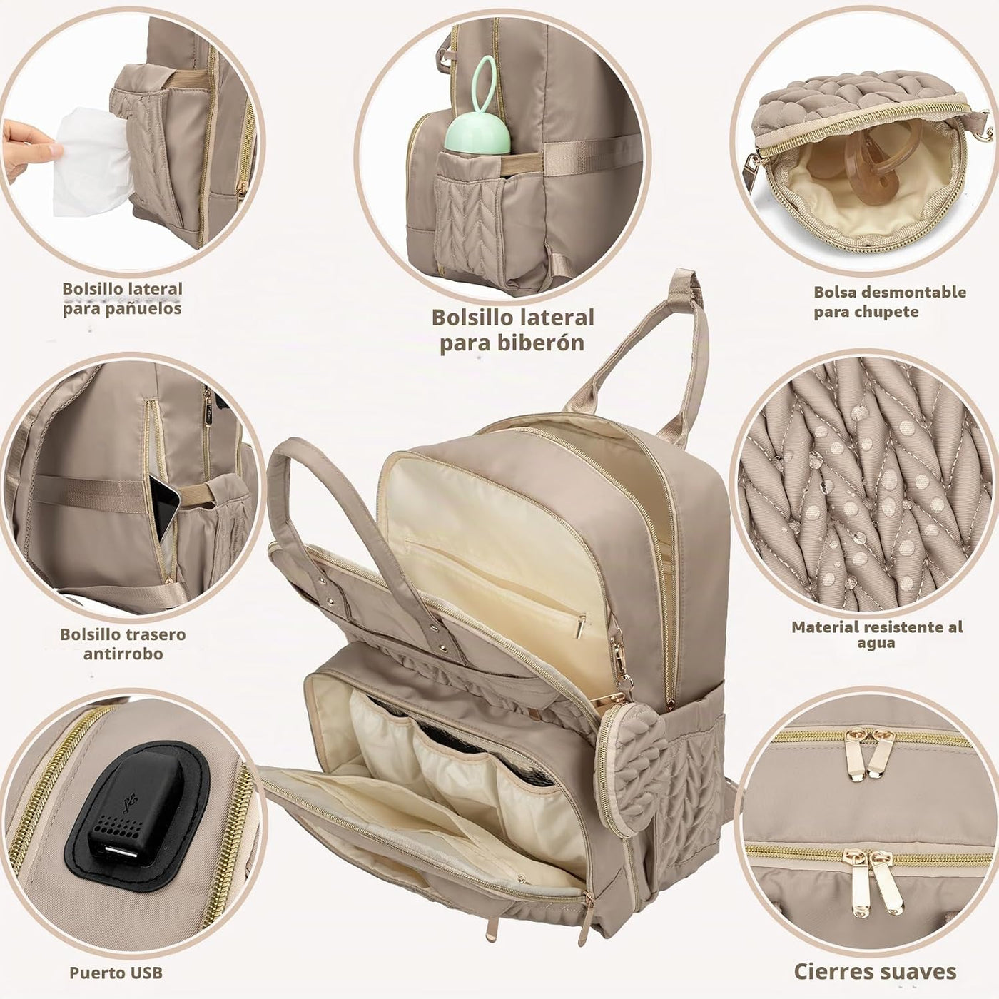 CandyHome Mochila para Pañales, Elegantes Bolsas de Pañales de Viaj...