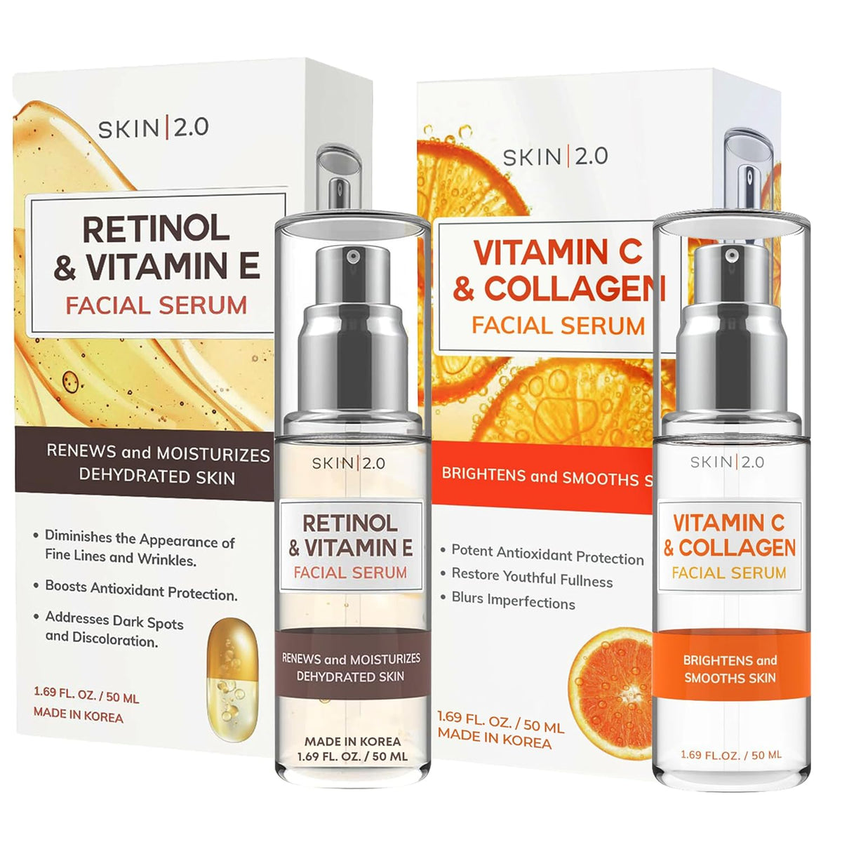 Skin 2.0 Retinol y vitamina E + colágeno y suero de vitamina C para...