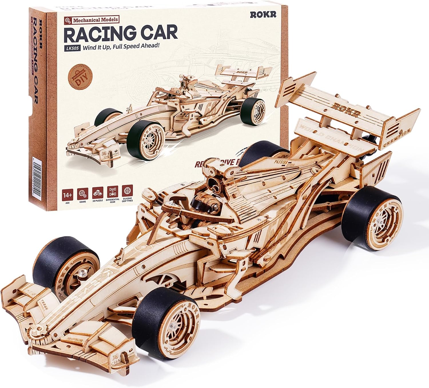 ROKR Rompecabezas de madera 3D, coches de carreras de fórmula a esc...