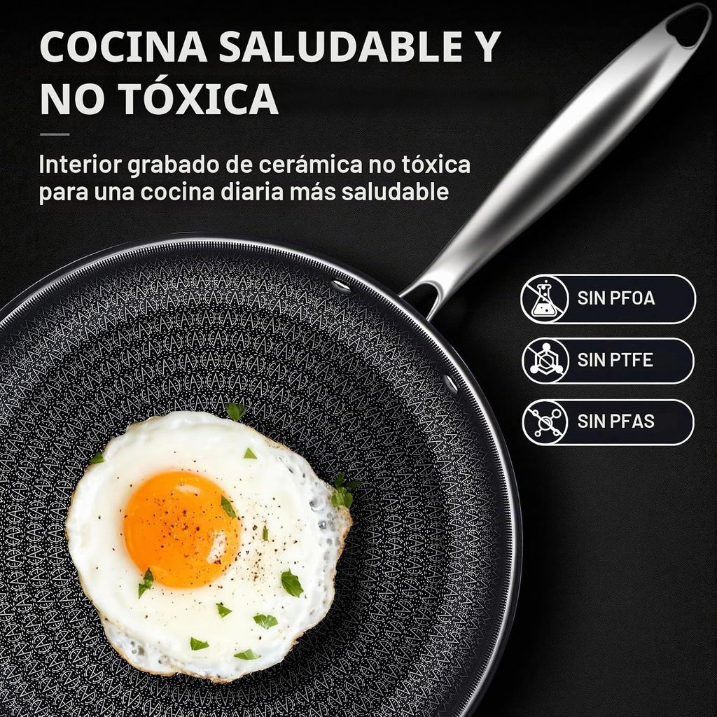 Ammeloo Juego de 3 sartenes antiadherentes, sartenes de acero inoxi...