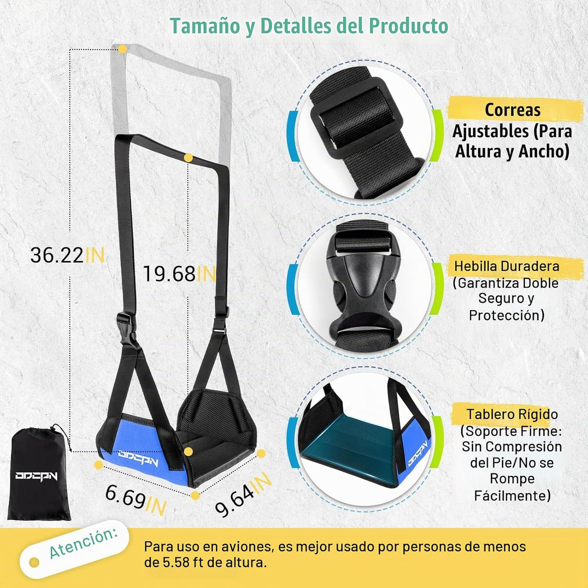 2 paquetes de hamaca para pies para viajes en avión, reposapiés de...