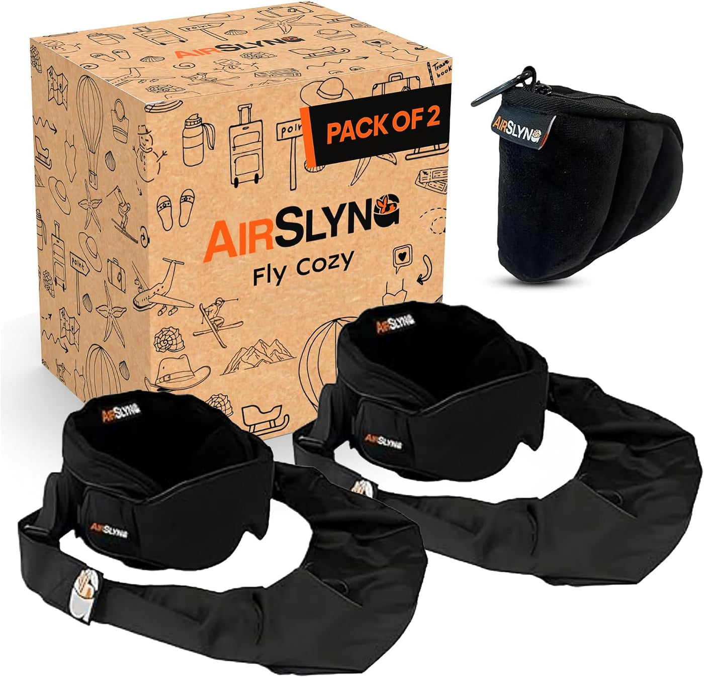 Sistema de apoyo para dormir de avión 3 en 1, paquete de 2 accesori...