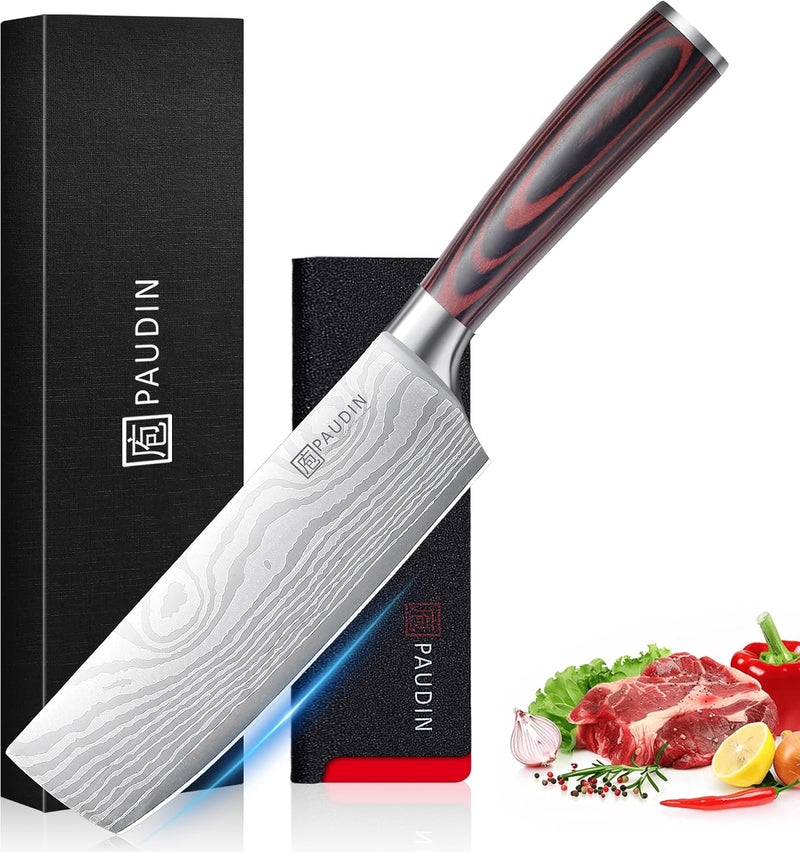 PAUDIN Cuchillo Nakiri - Cuchillo de carnicero de 17,78 cm afilado...