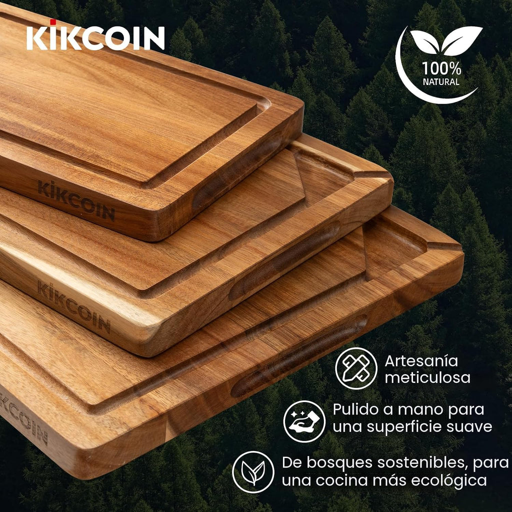 Kikcoin Tabla de cortar de madera para cocina, juego de 3 tablas de...